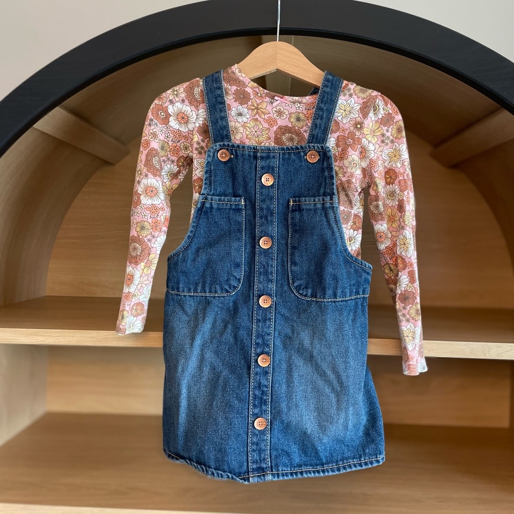 Levi's Blue Denim Skirtall and Floral Top Set Size 3T